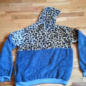 Half leopard Half grey fluffy hoodie